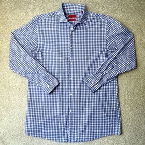 Hugo Boss Men’s Sharp Fit Long Sleeve Button Up Shirt Lilac Plaid Cotton Large